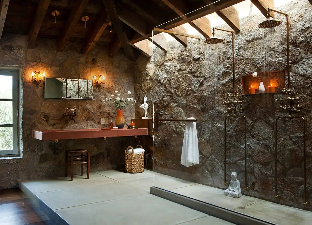 Elegant stone-walled spa shower room at Club Delight